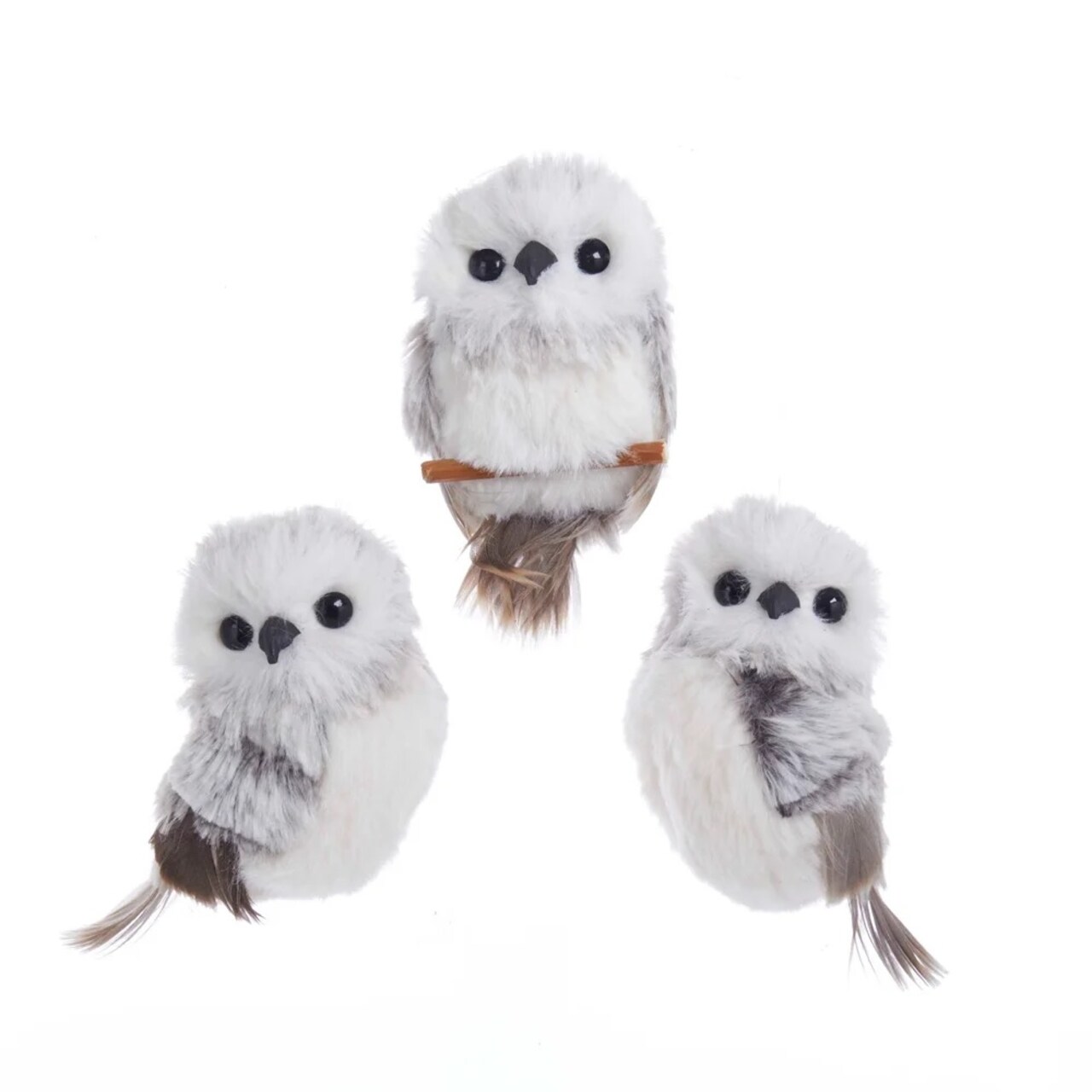 KSA Pack of 24 Gray and White Fur Hanging Owl Christmas Ornaments 4"